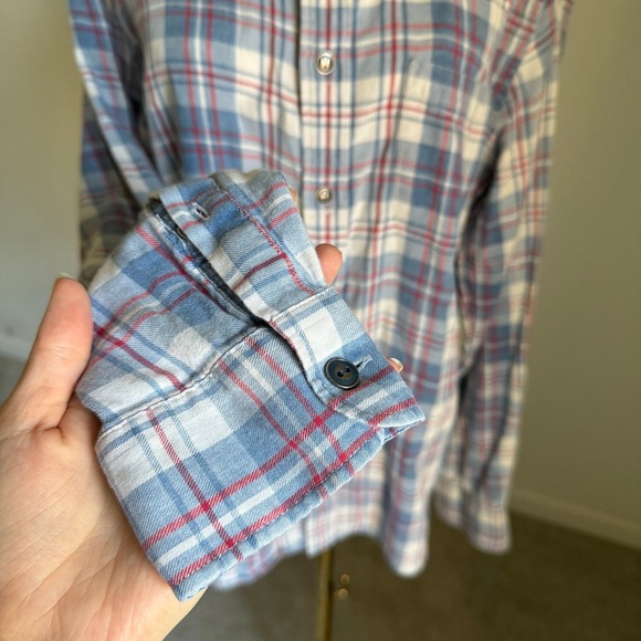 FAHERTY BRAND Plaid Button Up Shirt Flannel Women's Medium Blue‎ Red White - Picture 3 of 9